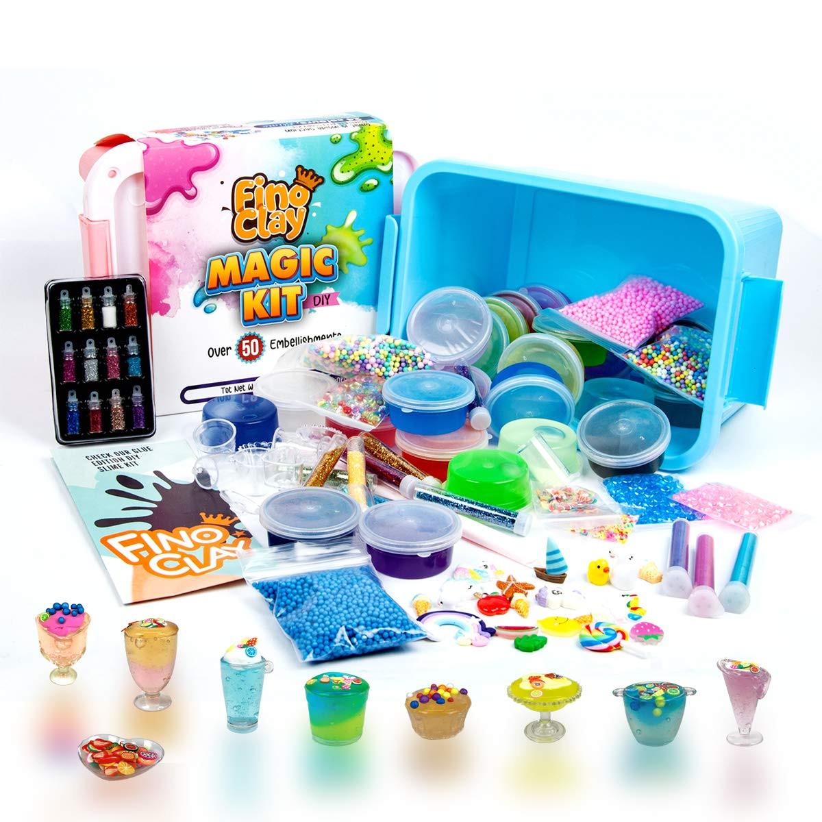 Activity-board  Set de slime pour enfants, 24 slimes dans des récipients, Fluffy, Butter, Cloud, Glow in Dark, Glitter, Slime Charms 