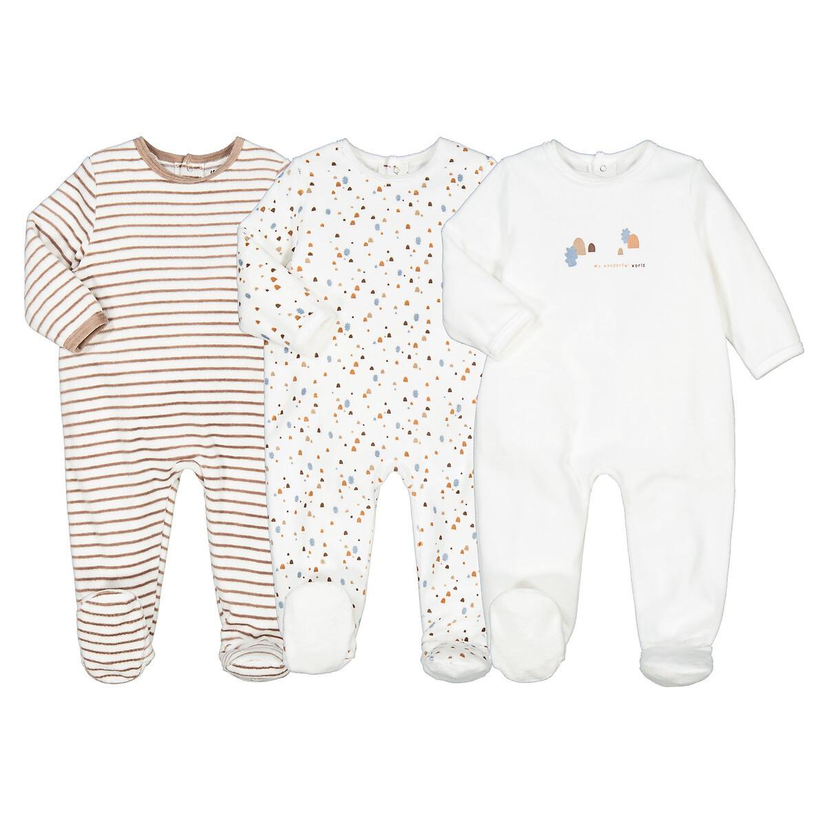 La Redoute Collections  Lot de 3 pyjamas 1 pièce en velours imprimés 