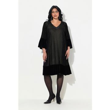 Samtkleid, A-Linie, Ausbrennermuster, weite Ärmel