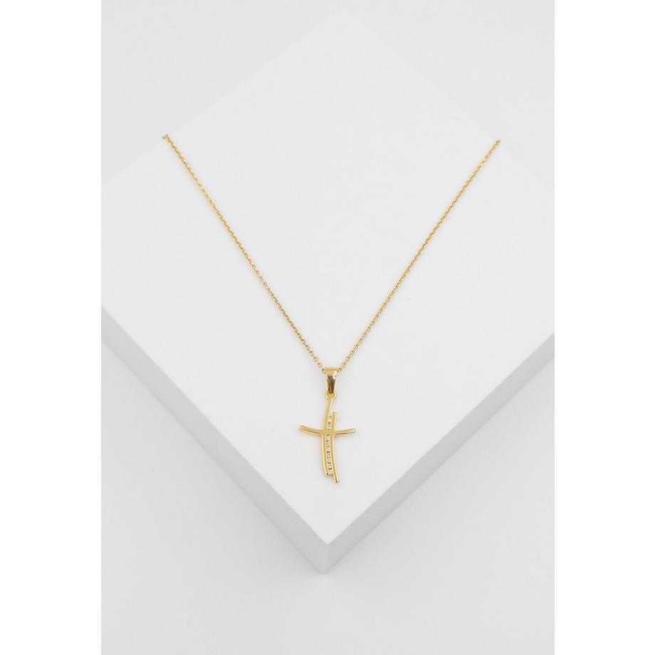 MUAU Schmuck  Anhänger Kreuz Gelbgold 750 Diamant 0.05ct. 24x12mm 