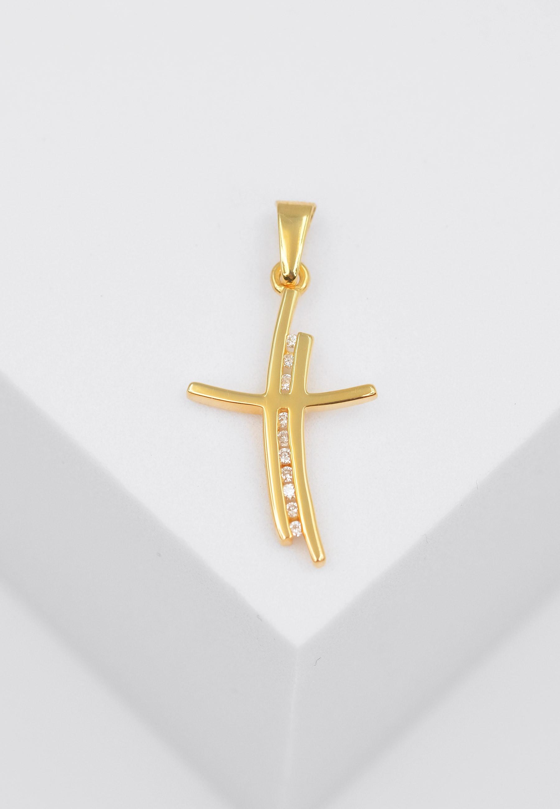 MUAU Schmuck  Anhänger Kreuz Gelbgold 750 Diamant 0.05ct. 24x12mm 