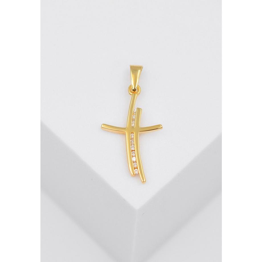 MUAU Schmuck  Anhänger Kreuz Gelbgold 750 Diamant 0.05ct. 24x12mm 