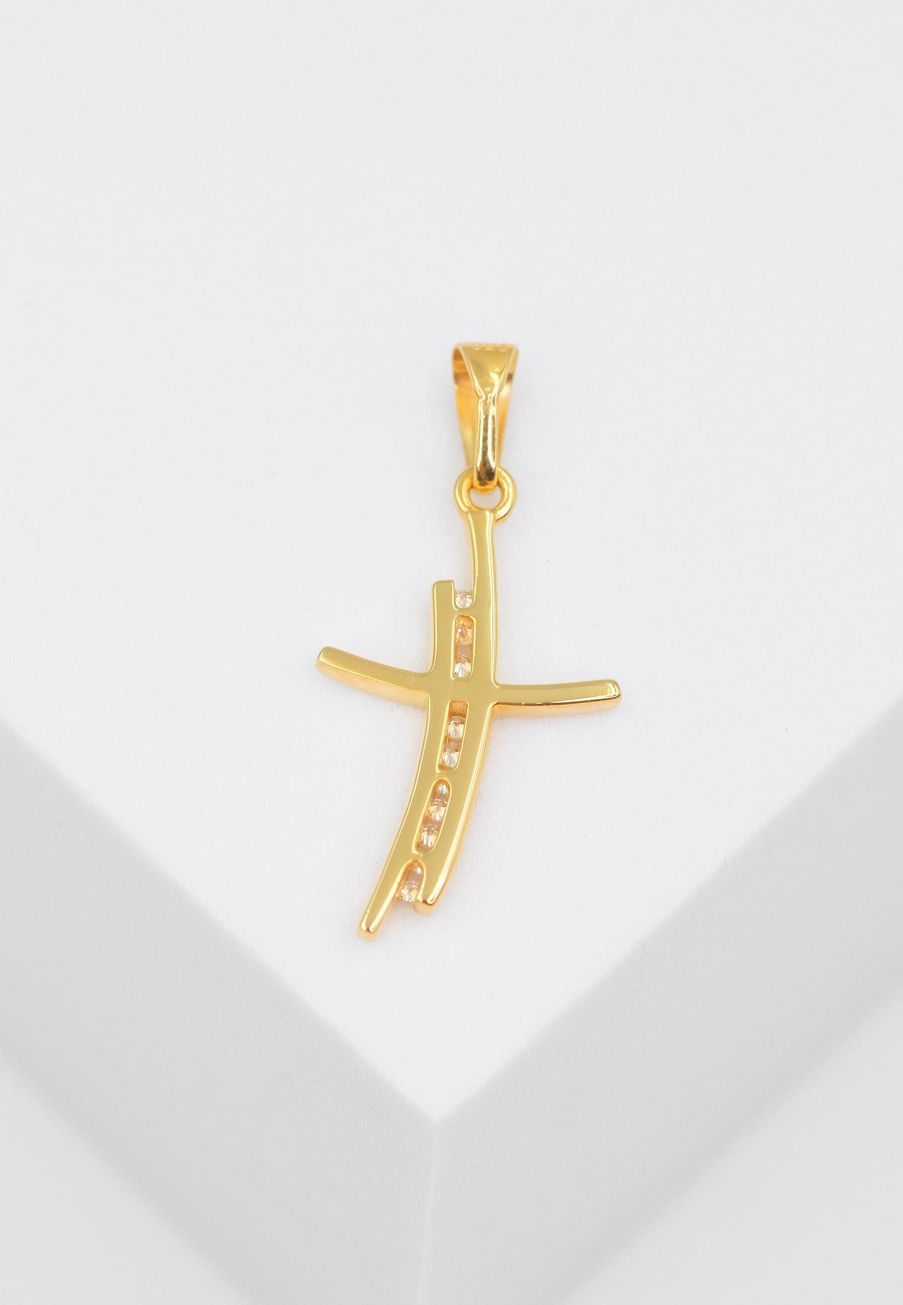 MUAU Schmuck  Anhänger Kreuz Gelbgold 750 Diamant 0.05ct. 24x12mm 