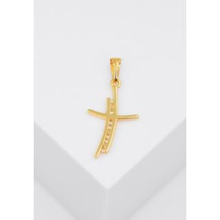 MUAU Schmuck  Anhänger Kreuz Gelbgold 750 Diamant 0.05ct. 24x12mm 