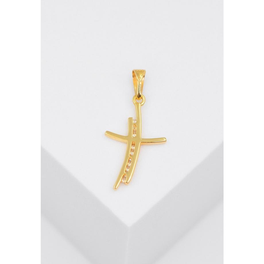 MUAU Schmuck  Anhänger Kreuz Gelbgold 750 Diamant 0.05ct. 24x12mm 