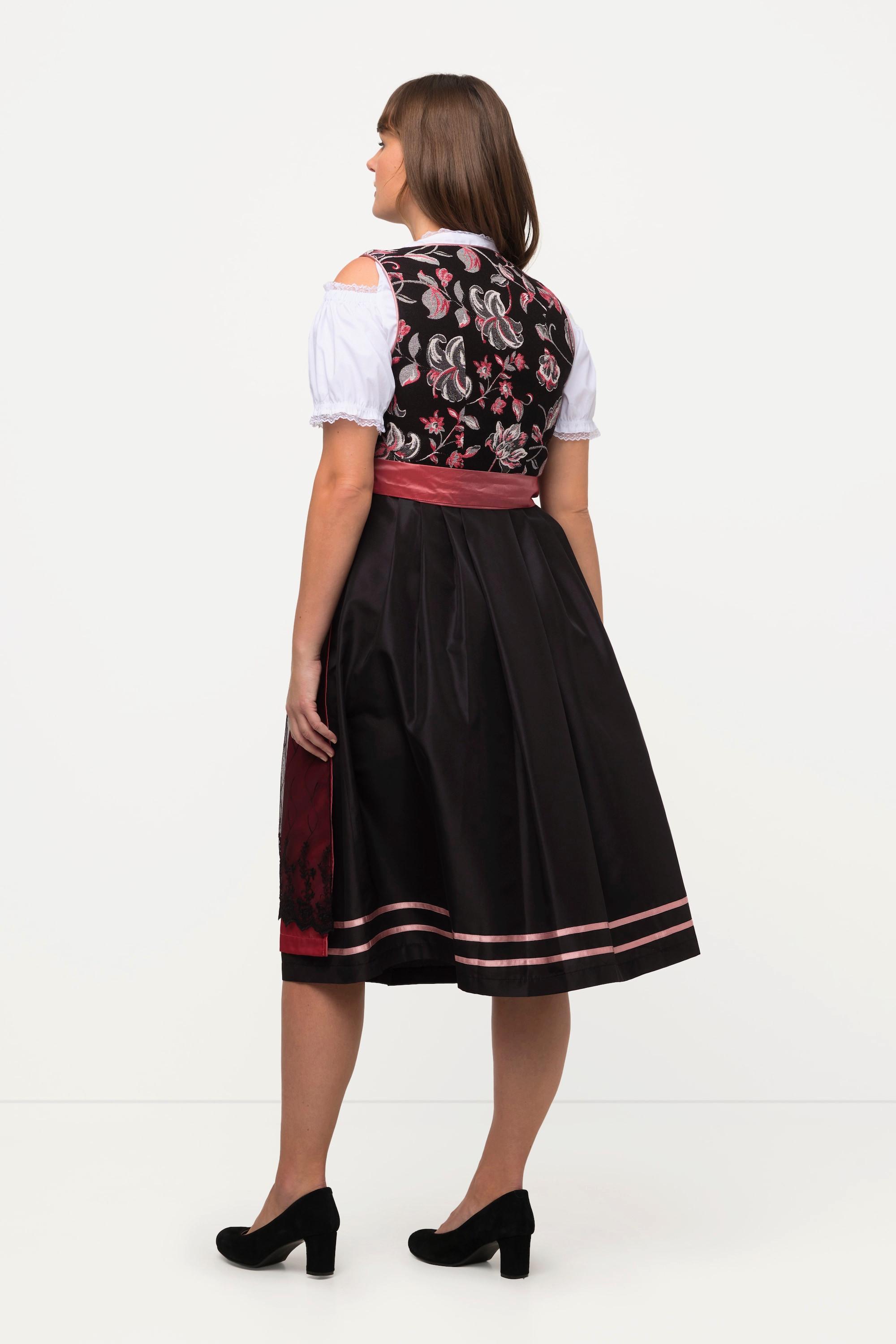 Ulla Popken  Abito tradizionale Dirndl smanicato con Jacquard e scollo rettangolare 