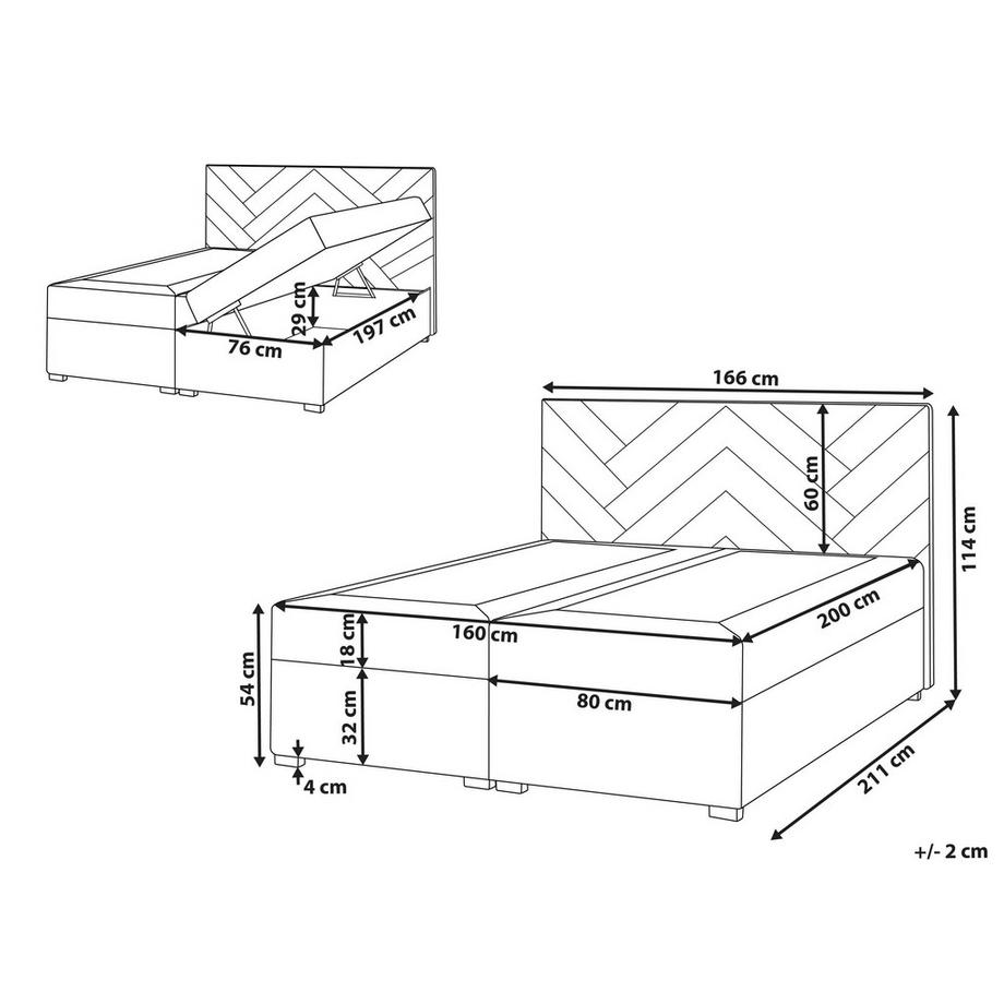 Beliani Lit boxspring avec rangement en Tissu  ESQUIRE  