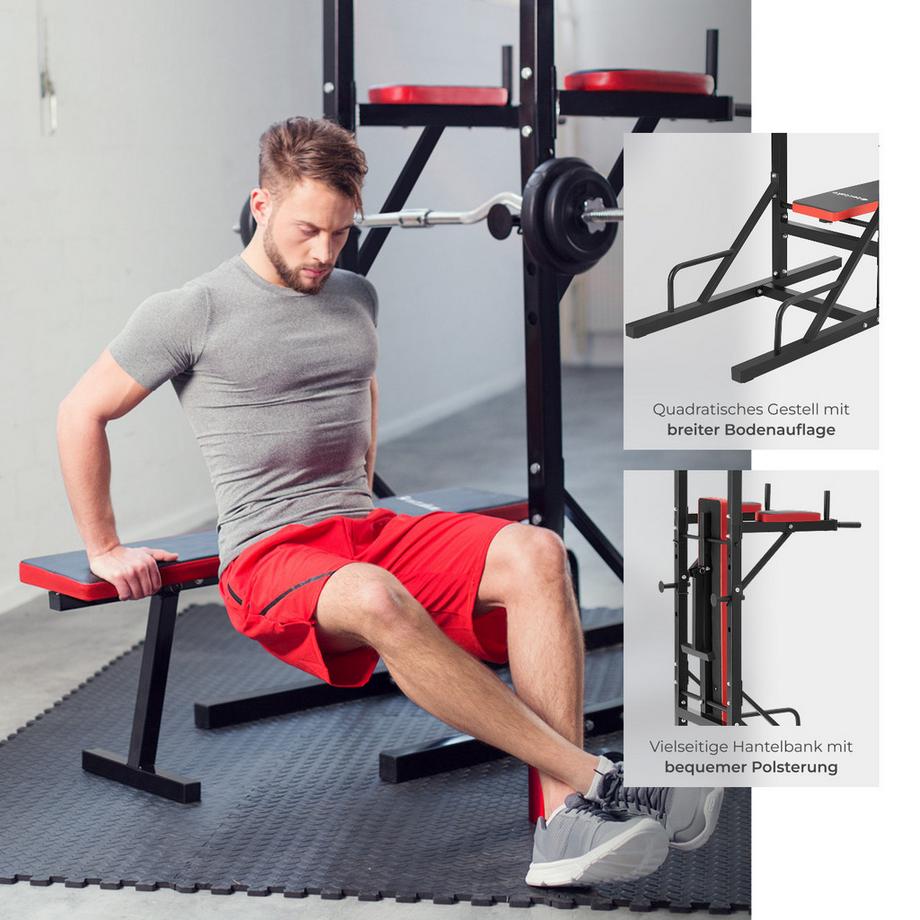 Tectake  Stazione fitness multifunzione  Reeves con panca pieghevole e supporto per bilanciere 