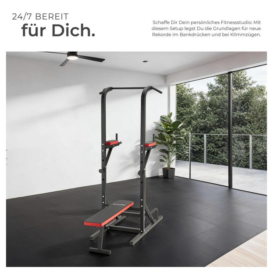 Tectake  Stazione fitness multifunzione  Reeves con panca pieghevole e supporto per bilanciere 