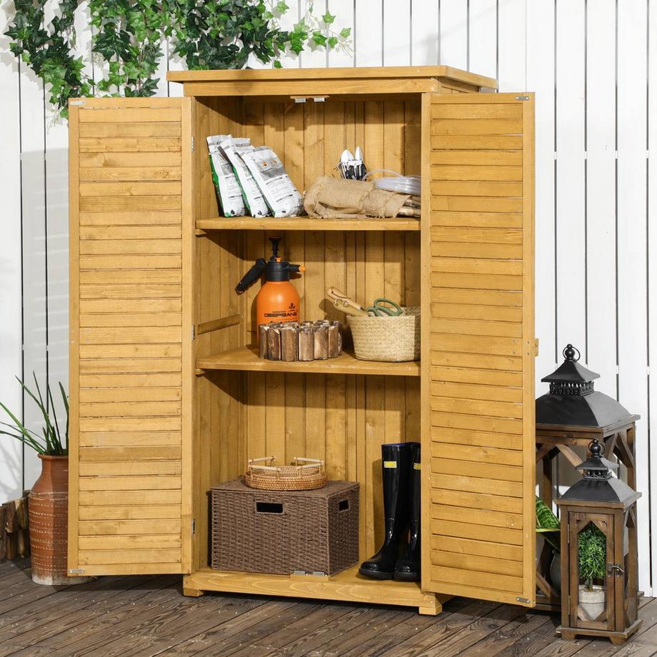 Northio  Gartenschrank Holz Geräteschuppen Geräteschrank Werkzeugschrank Gartenhaus Holzhütte Pultdach Lamellentüren Tannenholz 87 X 46,5 X 160 Cm 
