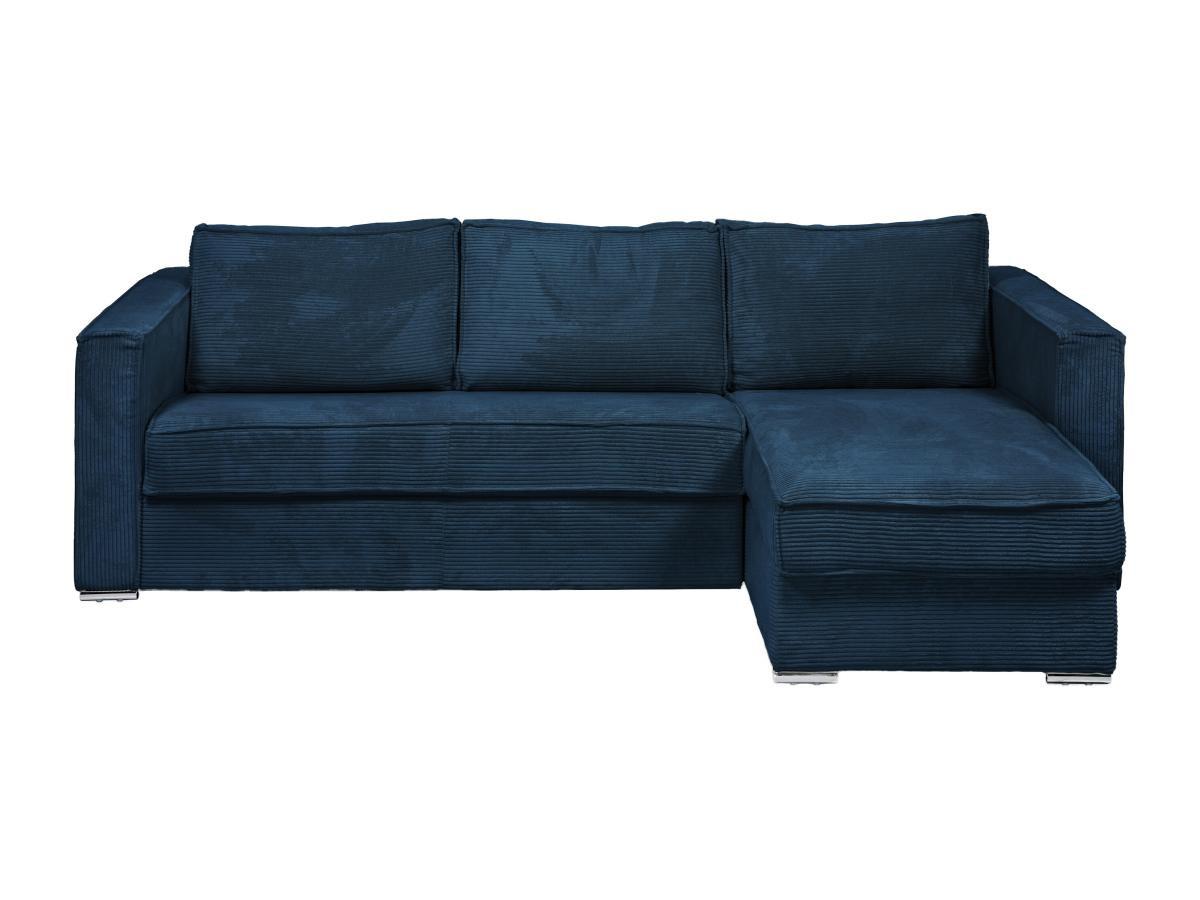 Vente-unique Canapé d'angle convertible express et réversible en velours côtelé bleu nuit - Couchage 140 cm - Matelas 14 cm LORETO  