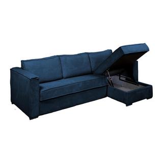 Vente-unique Canapé d'angle convertible express et réversible en velours côtelé bleu nuit - Couchage 140 cm - Matelas 14 cm LORETO  