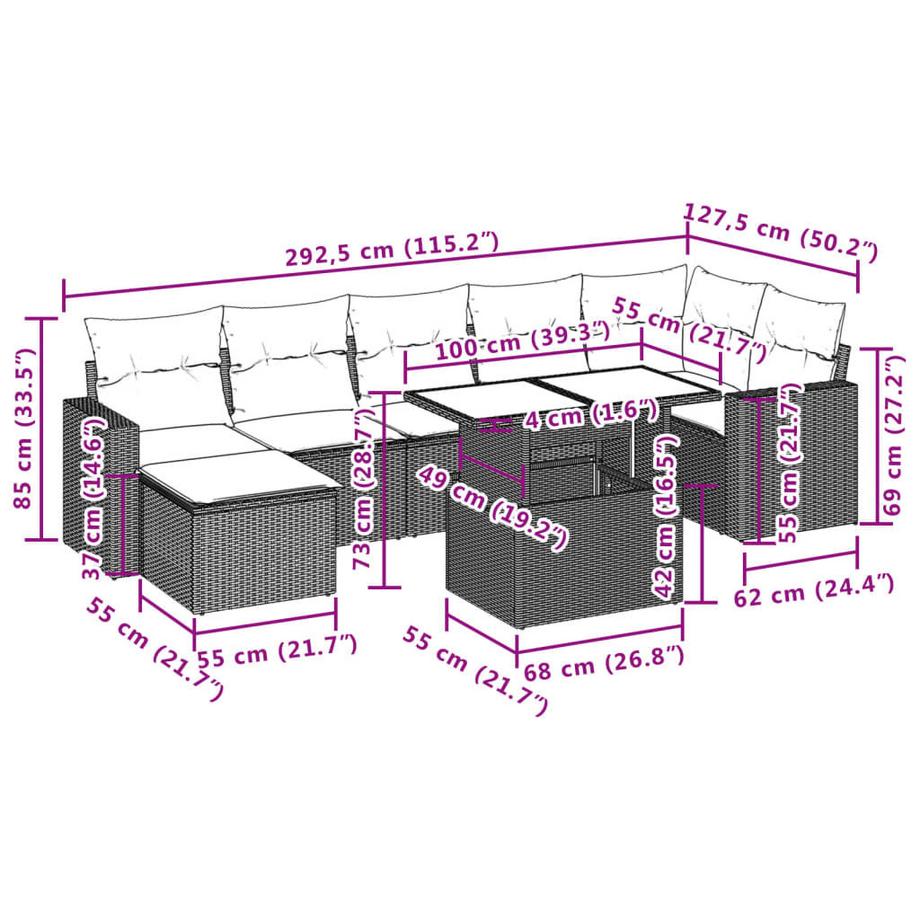 VidaXL Ensemble de canapés de jardin rotin synthétique  