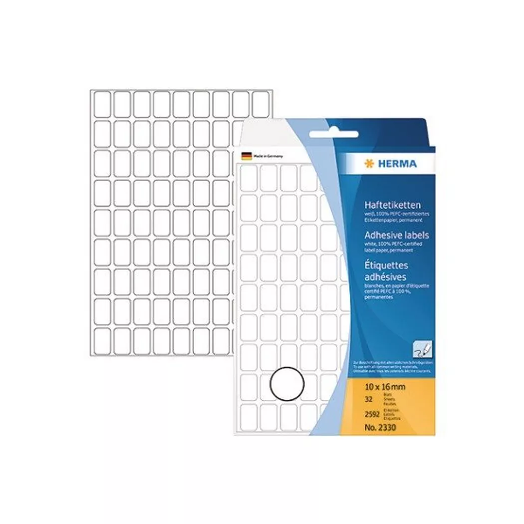 HERMA – Universal-Etiketten 10x16mm 2330 weiss 2592 Stück/32 Blatt, One Size