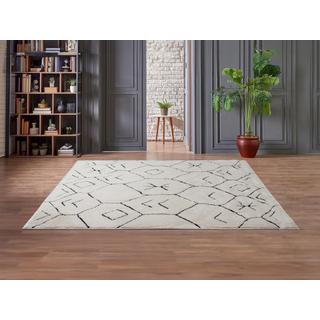 Vente-unique  Tapis shaggy berbère - 160 x 230 cm - Beige et noir - JABARI 