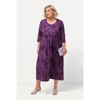 Ulla Popken Abito in Jersey Stampato Linea ad A Girocollo Maniche 3/4 con Tasche  