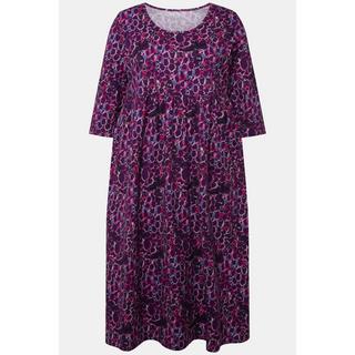 Ulla Popken Abito in Jersey Stampato Linea ad A Girocollo Maniche 3/4 con Tasche  