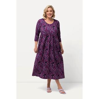 Ulla Popken Abito in Jersey Stampato Linea ad A Girocollo Maniche 3/4 con Tasche  