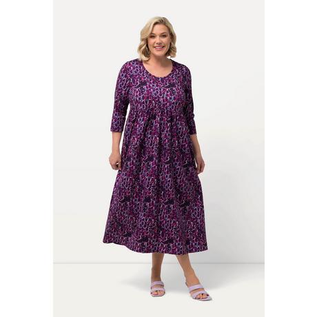 Ulla Popken Abito in Jersey Stampato Linea ad A Girocollo Maniche 3/4 con Tasche  