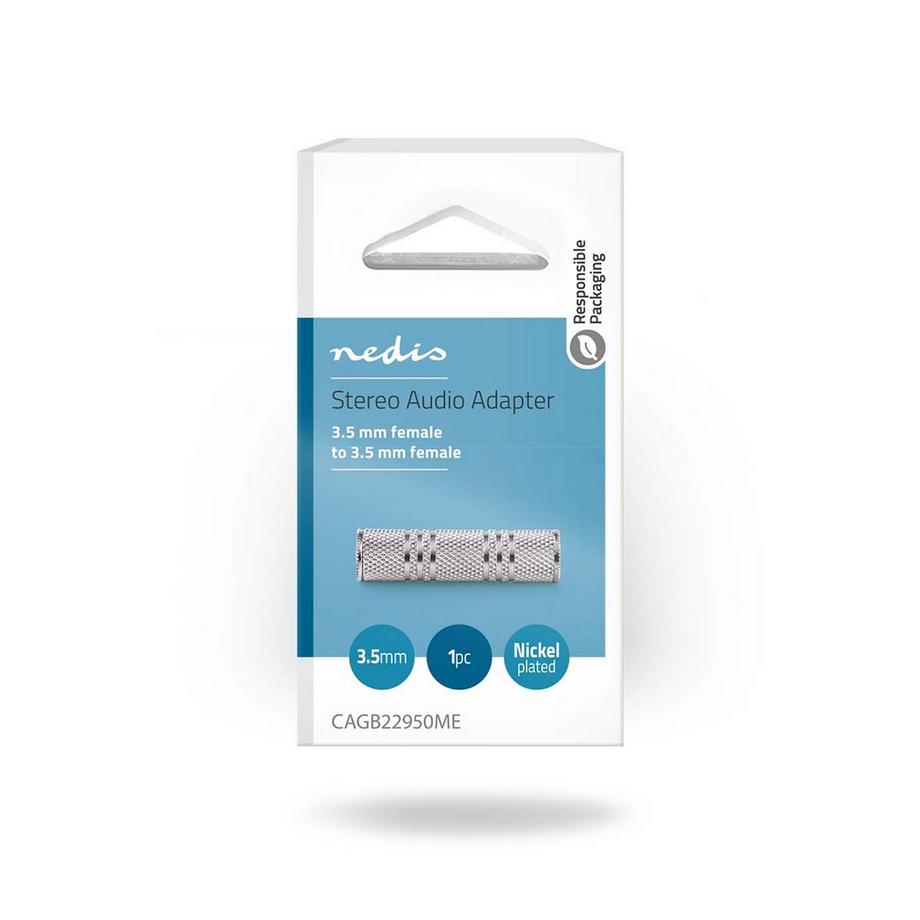 Nedis  Adaptateur audio stéréo | 3,5 mm Hona | 3,5 mm Hona | Plaques de nickel | Rak | Métal | Argent | 1 pc. | Verrouillage 