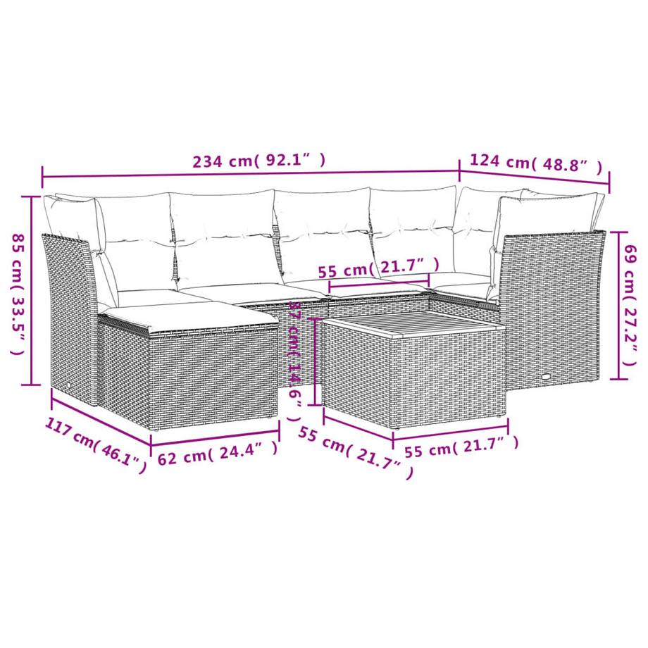 VidaXL set divano da giardino Polirattan  