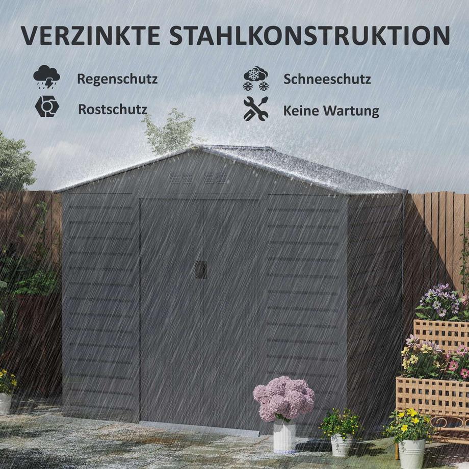 Northio Verzinkter Stahl Gerätehaus 2,43? 213x131x192cm Geräteschuppen mit Satteldach, Abschließbarer Schiebetür, wetterfest Gartenhaus, Outdoor Garten Schuppen für Hinterhof Außenbereich, Grau Aosom  