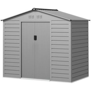 Northio Verzinkter Stahl Gerätehaus 2,43? 213x131x192cm Geräteschuppen mit Satteldach, Abschließbarer Schiebetür, wetterfest Gartenhaus, Outdoor Garten Schuppen für Hinterhof Außenbereich, Grau Aosom  