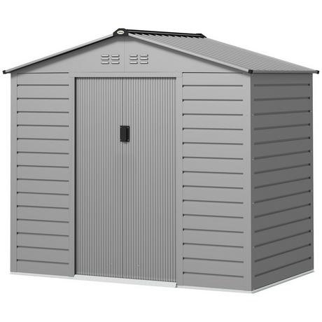 Northio Verzinkter Stahl Gerätehaus 2,43? 213x131x192cm Geräteschuppen mit Satteldach, Abschließbarer Schiebetür, wetterfest Gartenhaus, Outdoor Garten Schuppen für Hinterhof Außenbereich, Grau Aosom  