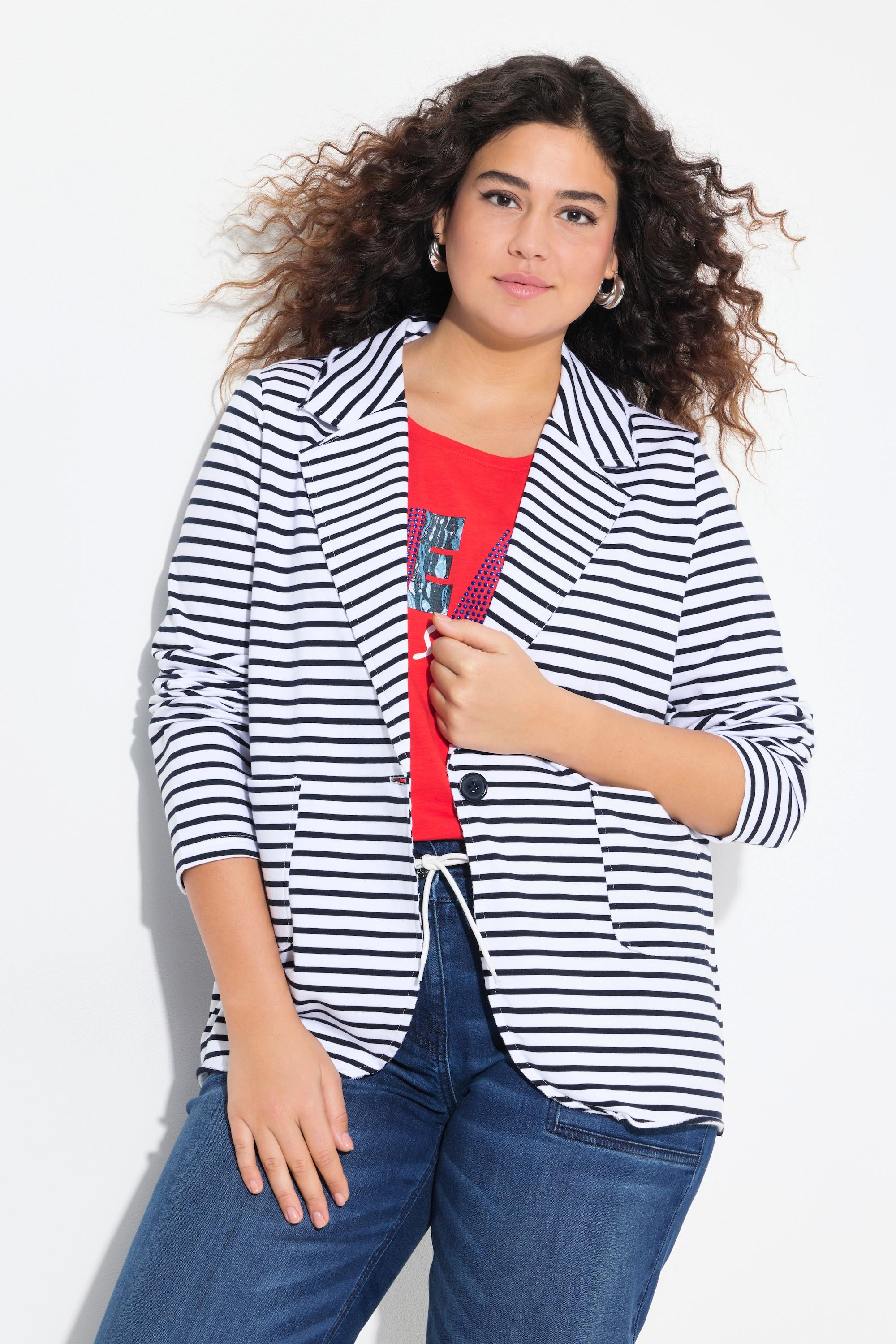 Ulla Popken Blazer en jersey Bords roulés Col à revers Manches longues  