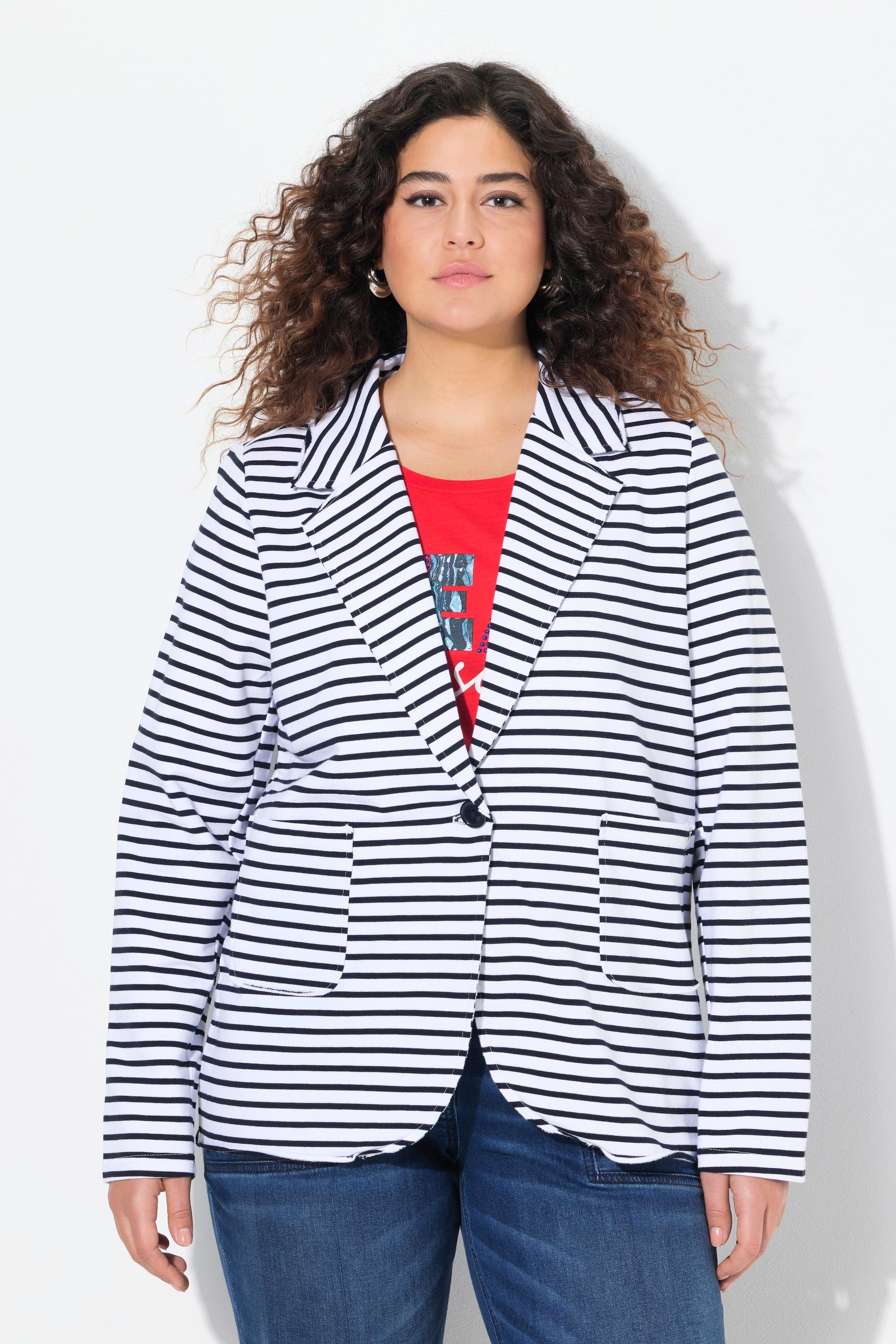 Ulla Popken Blazer en jersey Bords roulés Col à revers Manches longues  