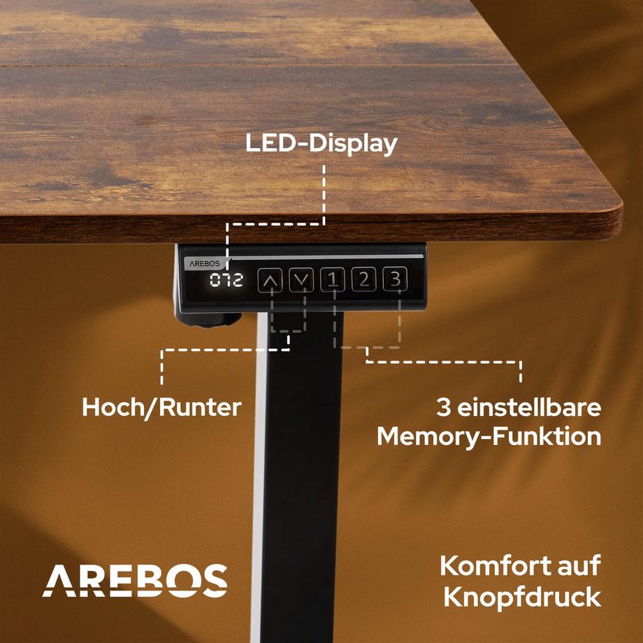 Arebos Höhenverstellbarer Schreibtisch Elektrisch mit Memory-Funktion  