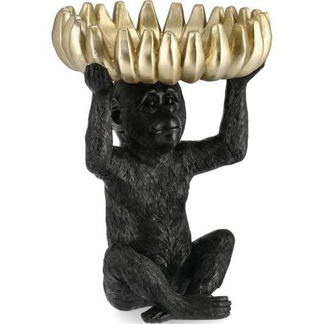 mutoni  Objet déco singe Mira noir feuille de bananier 33 