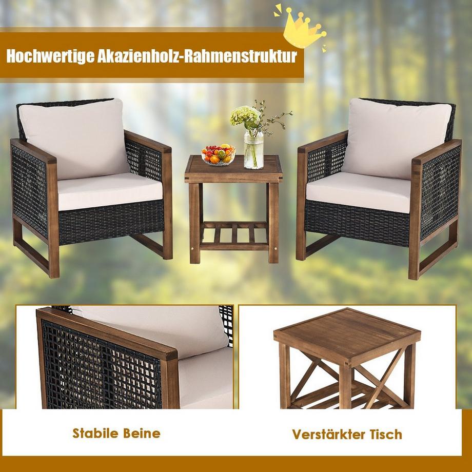 Northio Ensemble de 3 meubles de jardin en rotin, ensemble de salon en polyrotin avec coussins de siège lavables, ensemble de sièges d'extérieur  