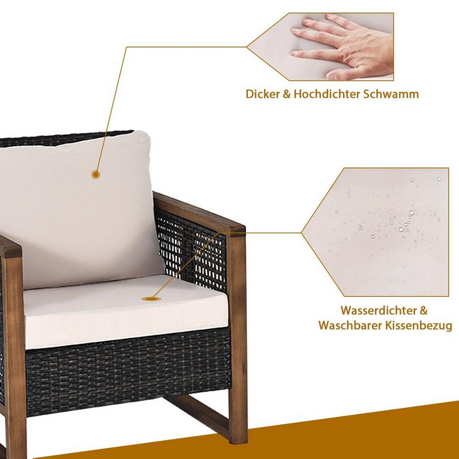 Northio Ensemble de 3 meubles de jardin en rotin, ensemble de salon en polyrotin avec coussins de siège lavables, ensemble de sièges d'extérieur  