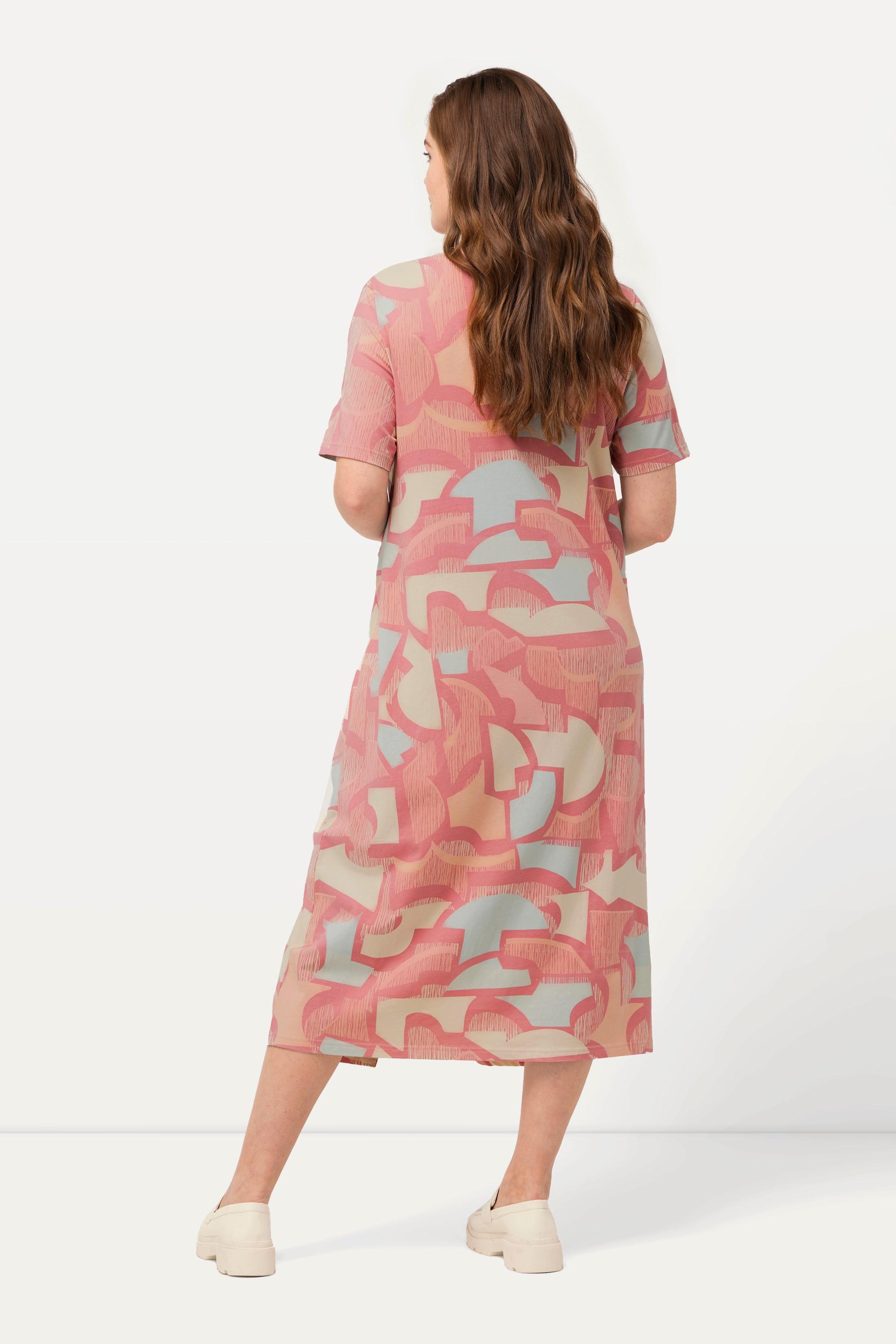 Ulla Popken Robe maxi Ruban à froncer Col V Manches courtes Coton bio  