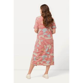 Ulla Popken Robe maxi Ruban à froncer Col V Manches courtes Coton bio  