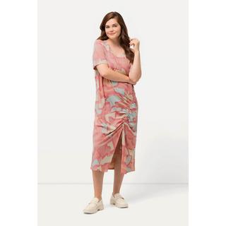 Ulla Popken Robe maxi Ruban à froncer Col V Manches courtes Coton bio  
