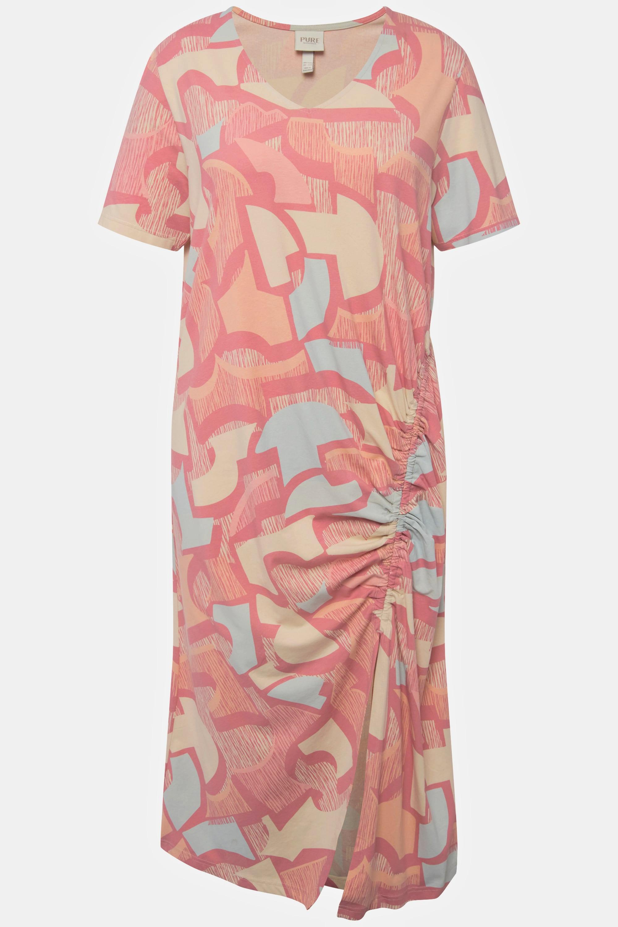 Ulla Popken Robe maxi Ruban à froncer Col V Manches courtes Coton bio  