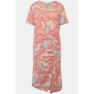 Ulla Popken Robe maxi Ruban à froncer Col V Manches courtes Coton bio  