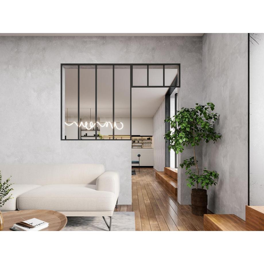 Vente-unique  Verrière atelier avec imposte en aluminium thermolaqué - L120 x H130 + L83 x H40 cm - Noir - BAYVIEW 