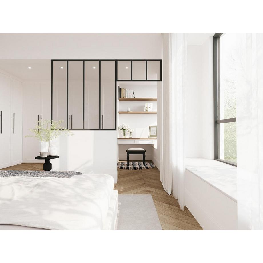 Vente-unique  Verrière atelier avec imposte en aluminium thermolaqué - L120 x H130 + L83 x H40 cm - Noir - BAYVIEW 