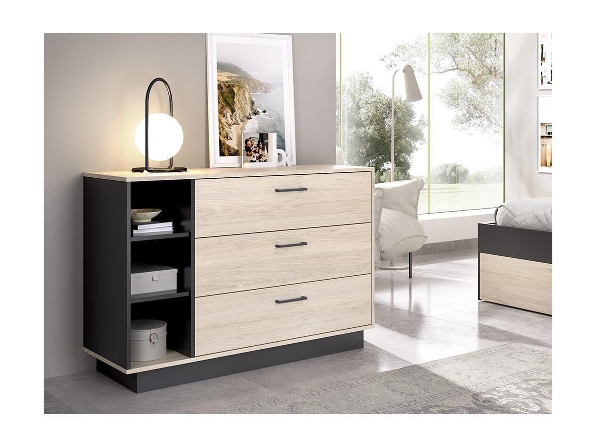 Vente-unique Comà² 3 cassetti e 3 nicchie Naturale e Antracite LEANDRE  