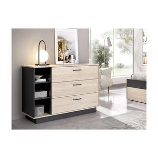 Vente-unique Comà² 3 cassetti e 3 nicchie Naturale e Antracite LEANDRE  