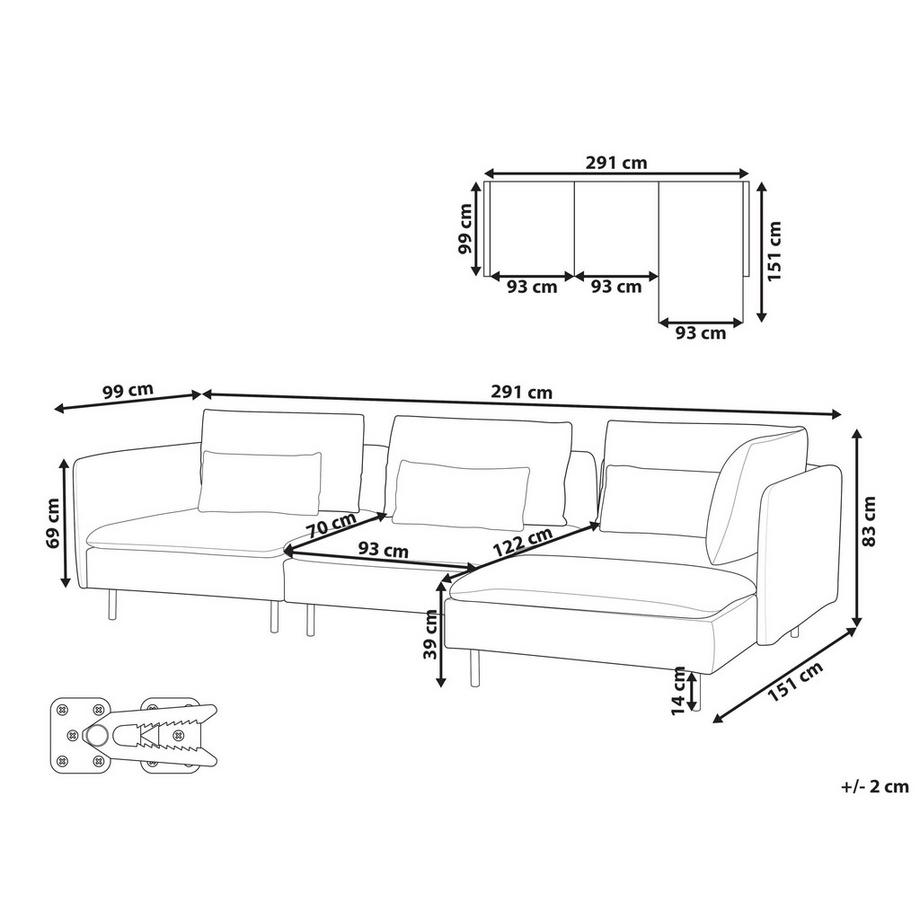 Beliani Canapé d'angle gauche en Tissu  EGERIS  