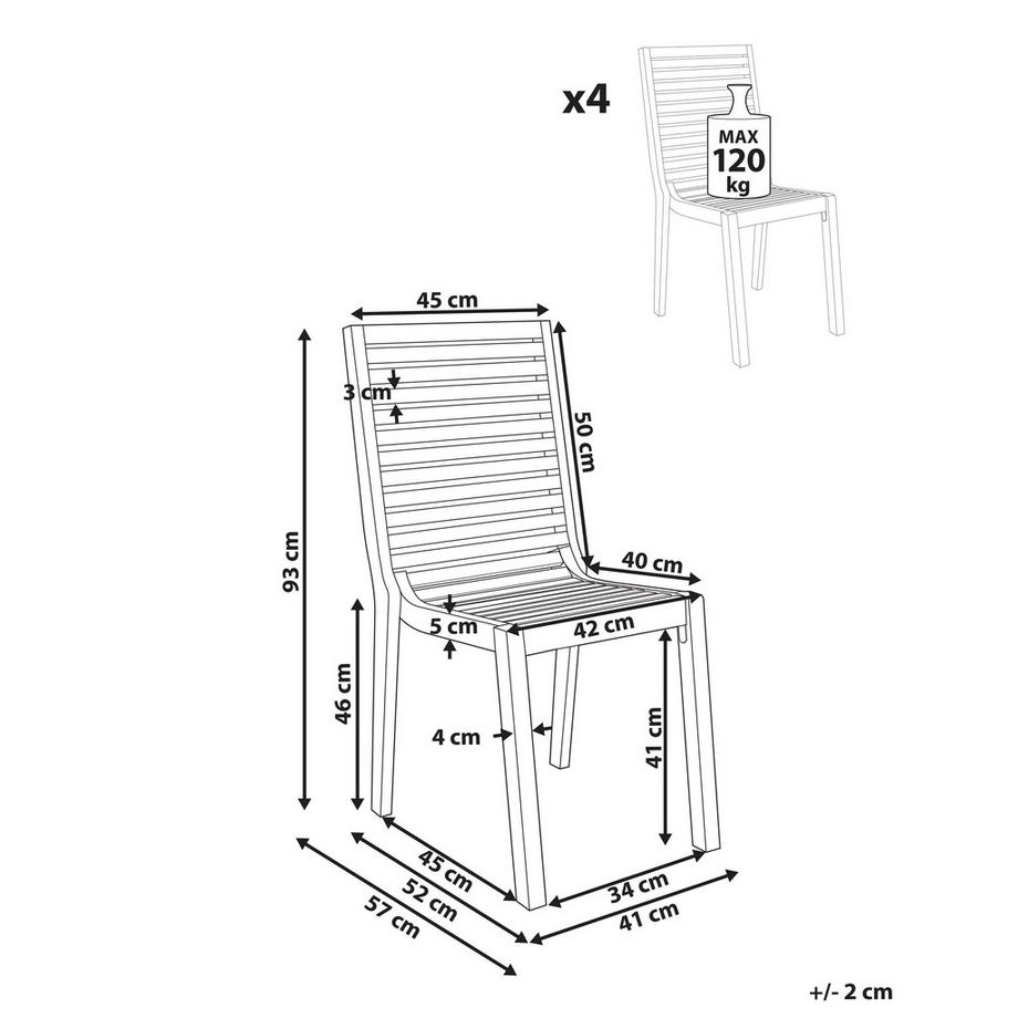 Beliani Gartenstuhl 4er Set aus FSC® zertifiziertes Akazienholz Rustikal OMBRIANO  