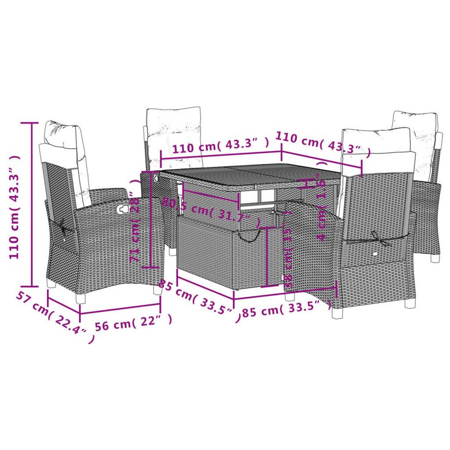VidaXL Garten essgruppe poly-rattan  