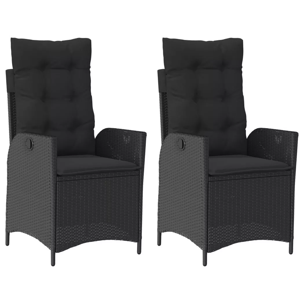 vidaXL Chaises inclinables de jardin lot de 2 et coussins noir rotin