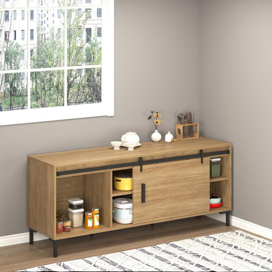 Northio  Schiebetürsystem Für Einzelschiebetür, Laufschiene Mit Zubehör, Kohlenstoffstahl, Schwarz, 183X0,6X18Cm 