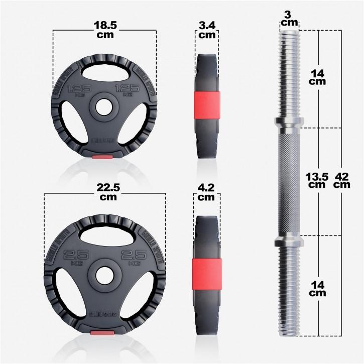 Gorilla Sports  KIT HALTÈRES COURT DE 30KG AVEC DISQUES PLASTIQUES À POIGNÉE | MUSCULATION 