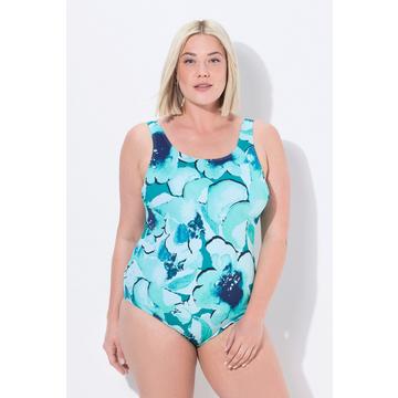 Maillot de bain sans bonnets souples, motif fleurs, profondément échancré dans le dos